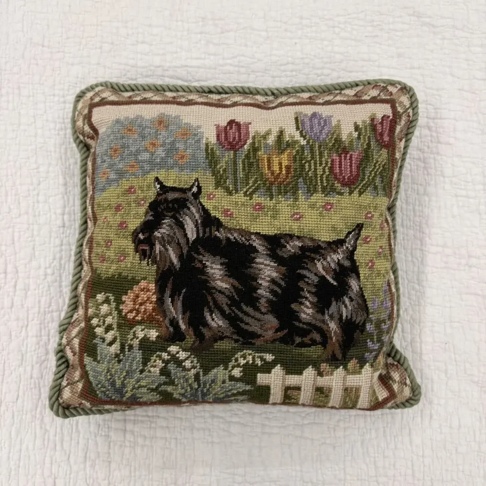 Vintage Needlepoint Scottish Terrier Pillow
